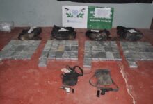 Abandonan 67 kilos de cocaína en Orán, en la margen de la unión de los ríos Pescado y Bermejo. También hallaron dos pistolas y municiones.