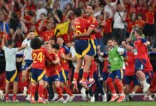 El seleccionado español celebra el pase a la final de la Eurocopa.