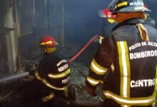 Tareas de bomberos en el lugar.