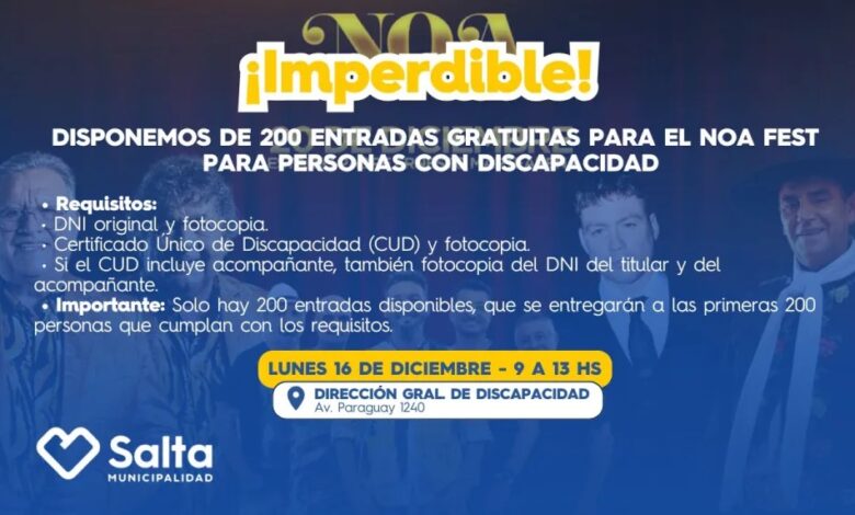 La Municipalidad entregará entradas para personas con discapacidad para el NOA Fest