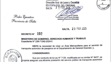 El Gobierno decretó la creación del Área Metropolitana de Transporte del Departamento de General Güemes.