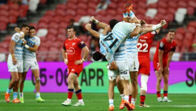 Los Pumas 7's se consagraron campeones del Circuito Mundial de Seven por segundo año consecutivo tras vencer a Gran Bretaña por 19-12 en Singapur. Foto: Diario Olé