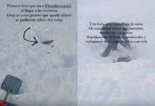 Una pareja quedó enterrada en la nieve en una montaña de Ushuaia por una avalancha. Foto: Página 12 / Redes sociales