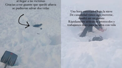 Una pareja quedó enterrada en la nieve en una montaña de Ushuaia por una avalancha. Foto: Página 12 / Redes sociales