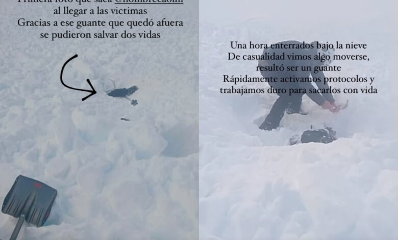 Una pareja quedó enterrada en la nieve en una montaña de Ushuaia por una avalancha. Foto: Página 12 / Redes sociales
