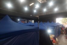 El espacio provisorio para los puesteros del Mercado San Miguel.