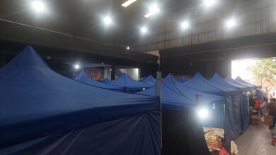 El espacio provisorio para los puesteros del Mercado San Miguel.