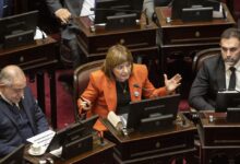 La jefa de bloque de LLA, Patricia Bullrich, en la Cámara de Senadores (NA)