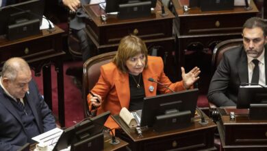 La jefa de bloque de LLA, Patricia Bullrich, en la Cámara de Senadores (NA)