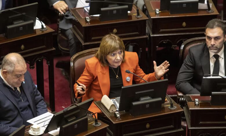 La jefa de bloque de LLA, Patricia Bullrich, en la Cámara de Senadores (NA)