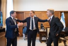 Diego Santilli con los gobernadores Marcelo Orrego (San Juan) y Rogelio Frigerio (Entre Ríos)