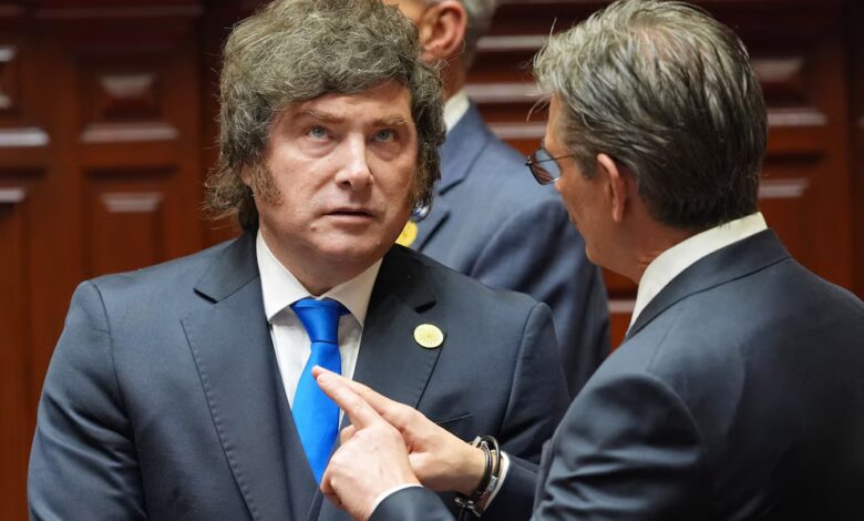 El presidente Javier Milei, ayer, en Perú